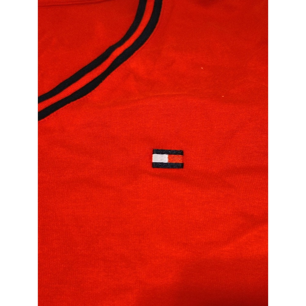 Tommy Hilfiger Womens Red V-Neck Night Shirt Size 2X Striped Trim Logo - Picture 2 of 7